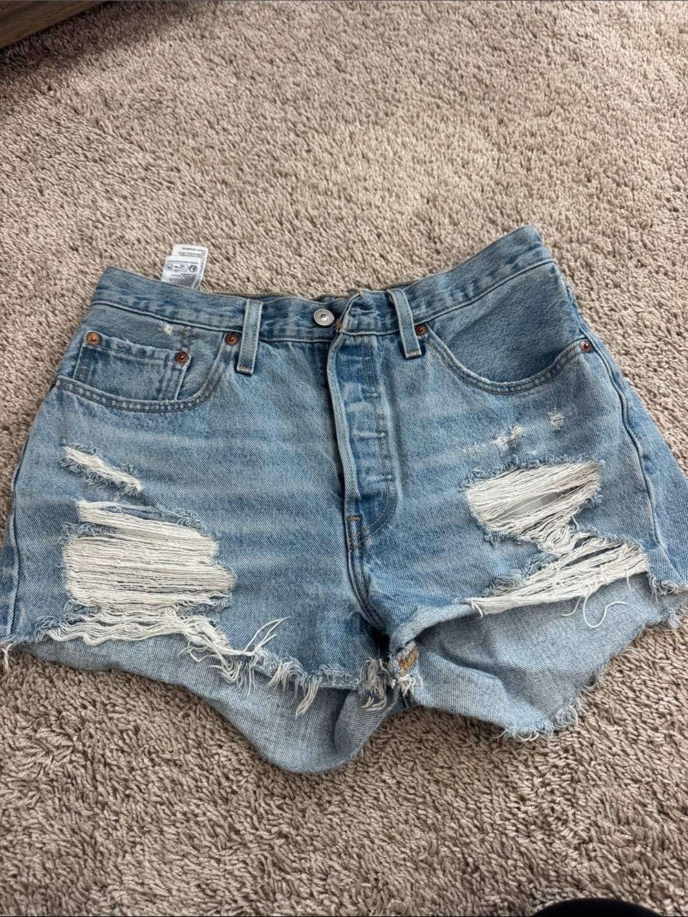 Levi's Distressed Light Blue Denim Cutoff Shorts